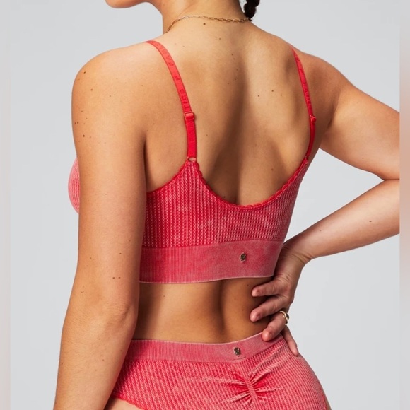 Fabletics Cable Knit Bralette and Brief Set Color Washed Strawberry Red Size Med - Picture 13 of 13